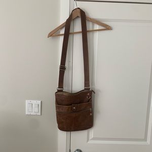 Roots brown leather cross body messenger bag